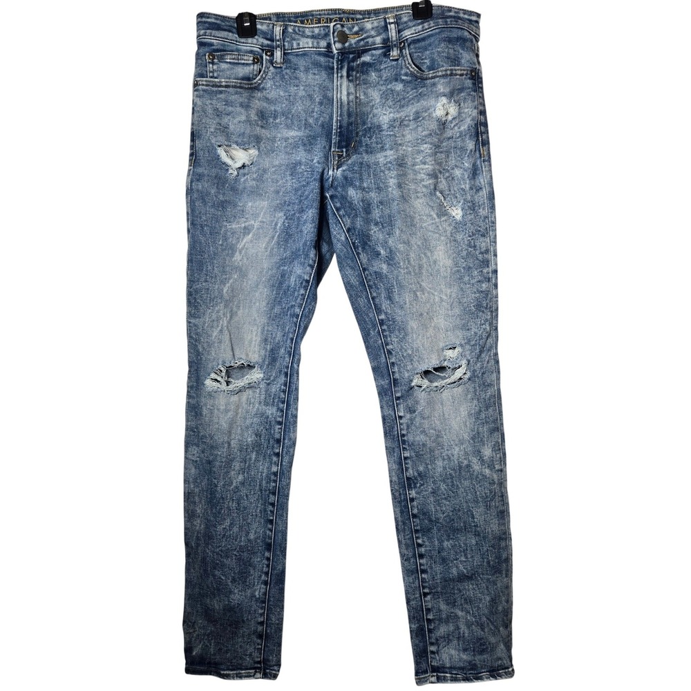 American Eagle Slim Distressed Acid Wash Jeans Blue 33x32